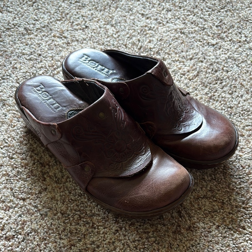 Born Brown Leather Mules